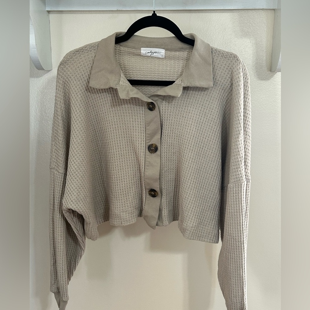 Carly Jean Los Angeles Beige Button-Up Top